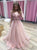 A Line Pink V Neck Tulle Sequin Beads Long Prom Dresses 