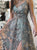 Green Appliques Satin Evening Dresses with Slit