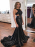 Mermaid Scoop Sequins Sweep Train Pleats Prom Dresses LBQ3833