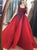 Burgundy A Line Scoop Beads Tulle Prom Dresses