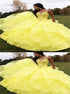 A Line V Neck Appliques Yellow Tulle Prom Dress LBQ4334