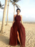 A Line Burgundy Halter Chiffon Prom Dress with Slit LBQ4211