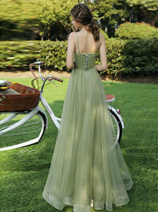 Sweep Train Green Evening Dresses