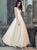 A Line Spaghetti Straps V Neck Tulle Appliques Prom Dress