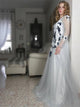 A Line Long Sleeves Applique Tulle V Neck Prom Dresses