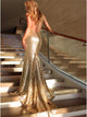 Sweep Train Golden Evening Dresses