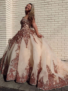 Ball Gown Lace Up  Sweetheart Tulle Sequin Prom Dresses 