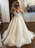 Champagne Tulle Appliques Ball Gown Off the Shoulder Prom Dress LBQ4192