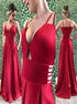 A Line Spaghetti Straps Keyhole Sides Satin Prom Dresses with Pockets LBQ3307