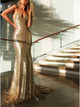 Mermaid Spaghetti Straps Backless Gold Sequined Prom Dresses