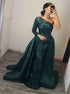 A Line One Shoulder Sequins Satin Prom Dress LBQ3794