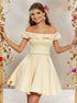 A Line Off the Shoulder Satin Beadings Homecoming Dresses LBQ3529