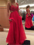 A Line Spaghetti Straps V Neck Tulle Prom Dress With Beading LBQ3866