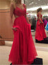 A Line Spaghetti Straps V Neck Tulle Prom Dress With Beading LBQ3866