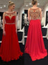 A Line Scoop Long Tulle Prom Dresses with Rhinestones LBQ3529