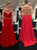 Sweep Train Red Evening Dresses with Rhinestones