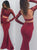 Two Piece Mermaid Long Sleeves Satin Backless Prom Dresses