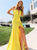 Sweetheart Yellow Satin Side Slit Mermaid Prom Dresses 