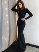 Mermaid Bateau Long Sleeves Black Sequined Prom Dress