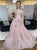 A Line Strapless Tulle Pink Appliques Prom Dresses