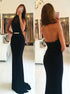 Mermaid Halter Sweep Train Satin Prom Dress With Appliques LBQ4296