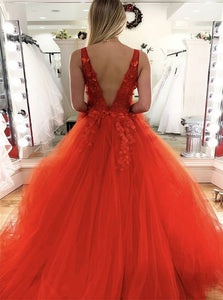 Sweep Train Orange Evening Dresses