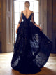 Asymmetrical Black Backless Evening Dresses
