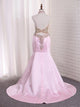 Sweep Train Pink Backless Evening Dresses