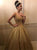 Straps Sweetheart Ball Gown Gold Sequins Prom Dresses