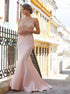 Mermaid See Through Halter Beaded Satin Prom Dress LBQ3835