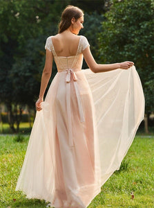 Sweep Train Pink Evening Dresses
