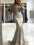 Mermaid Off the Shoulder Short Sleeves Appliques Tulle Prom Dress LBQ4173