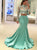 Mermaid Two Piece High Neck Long Sleeves Satin Appliques Prom Dresses 