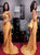 Gold Mermaid Jewel Sequins Beads Satin Prom Dresses