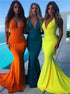 Halter Sleeveless Backless Bowknot Mermaid Satin Prom Dress LBQ3549