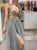 Sweep Train Silver Evening Dresses with Slit