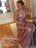 Mermaid Spaghetti Straps V Neck Lace Up Sequins Prom Dresses LBQ3879