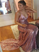 Mermaid Spaghetti Straps V Neck Lace Up Sequins Prom Dresses