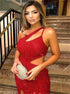 Mermaid Red One Shoulder Sleevesless Side Slit Sequins Prom Dress LBQ3510