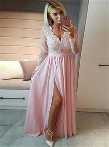 Chiffon A Line Floor Length Lace Appliques Prom Dresses