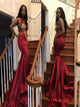 Mermaid V Neck Satin Appliques Prom Dresses