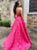 Sweep Train Pink Evening Dresses with Pockets