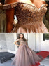 A Line Off the Shoulder Tulle Prom Dresses With Beading LBQ3954
