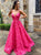 A Line Spaghetti Straps Appliques Satin Backless Prom Dresses