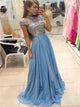 A Line Sweep Train Blue Evening Dresses