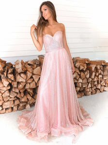 A Line Sweetheart Tulle Pleats Prom Dresses 