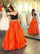 A Line Off the Shoulder Sleeveless Satin Pleats Two Piece Prom Dresses