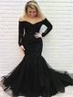 Mermaid Off the Shoulder Long Sleeves Lace Prom Dress with Beads 
