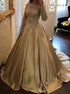 Ball Gown Long Sleeves Off the Shoulder Applique Satin Dresses LBQ3718