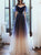 A Line V Neck Tulle Rhinestones Prom Dresses